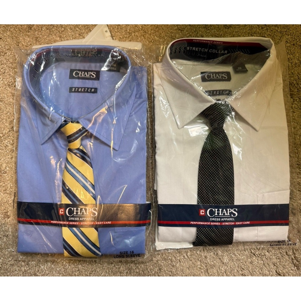 Lot Of 2 Chaps Men's Dress Shirt & Clip Tie Sets Size 16 NWT
